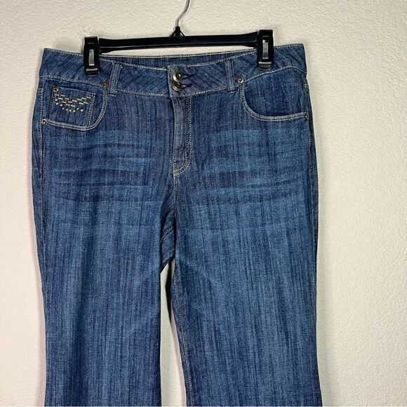 Cache Womens Flared Jeans Mid Rise Medium Wash Denim Stretch Pocket Blue Size 10 - Picture 4 of 9